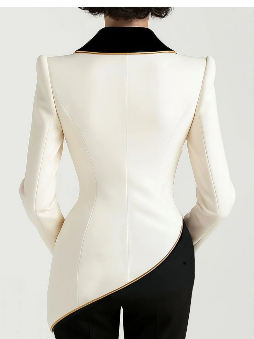 Asymmetric white blazer with contrast lapels for women | Valmera - Picture 3 of 6